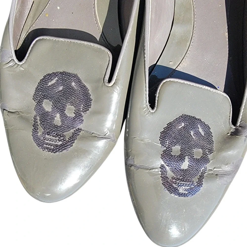 Alexander McQueen Sequin Skull Patent Flats -Grey (EU 39/40) AS-IS /PROJECT SHOE